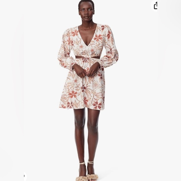 NWT Women’s Sam Edelman Emely Floral Cut Out Linen Blend Mini Dress Size Large - Picture 1 of 12